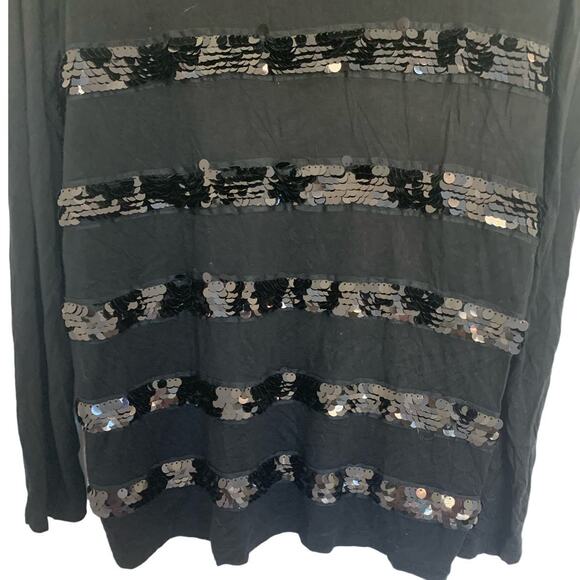 Y2K Sequin Top XL Black Long Stretch Tunic Cowl Neck Goth Grunge - Picture 4 of 7
